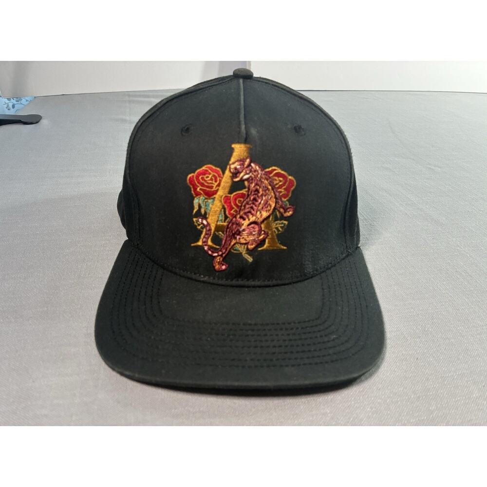 AKOO Black Snapback Hat Embroidered Dragon Rose Logo Streetwear Cap